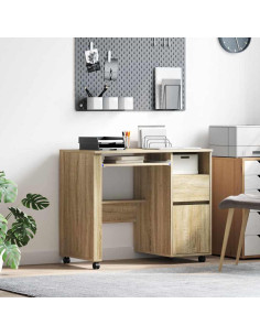 Scrivania con Ruote con cassetto Rovere Sonoma 91 x 50 x 77 cm