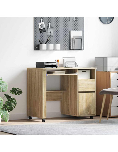 Scrivania con Ruote con cassetto Rovere Sonoma 91 x 50 x 77 cm