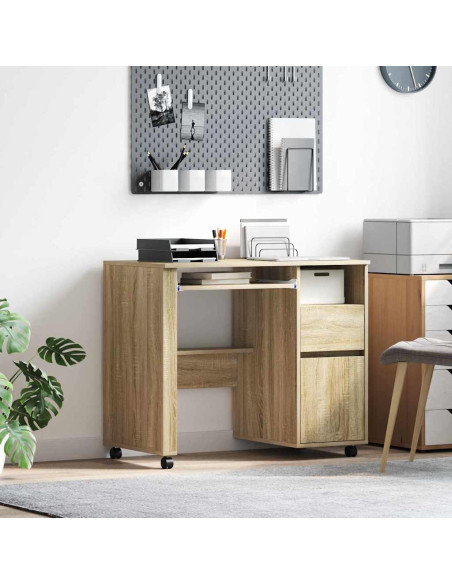 Scrivania con Ruote con cassetto Rovere Sonoma 91 x 50 x 77 cm