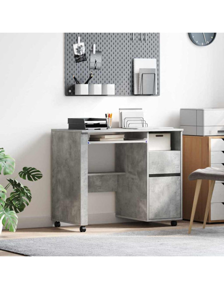 Scrivania con Ruote con cassetto Grigio cemento 91 x 50 x 77 cm