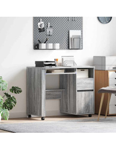 Scrivania con Ruote con cassetto Grigio Sonoma 91 x 50 x 77 cm