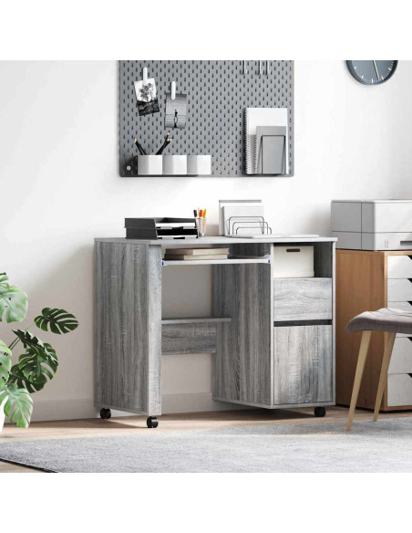 Scrivania con Ruote con cassetto Grigio Sonoma 91 x 50 x 77 cm