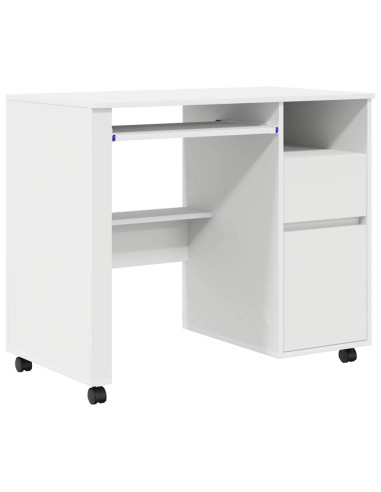 Scrivania con Ruote Bianco 91 x 50 x 77 cm Legno multistrato