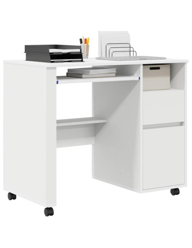 Scrivania con Ruote Bianco 91 x 50 x 77 cm Legno multistrato
