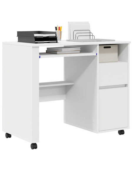 Scrivania con Ruote Bianco 91 x 50 x 77 cm Legno multistrato