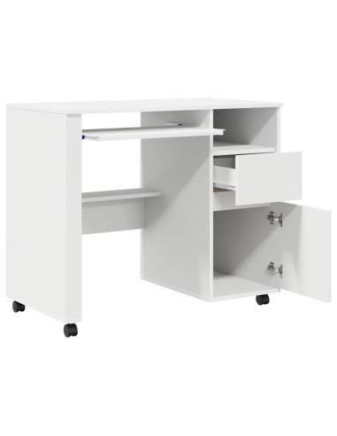 Scrivania con Ruote Bianco 91 x 50 x 77 cm Legno multistrato