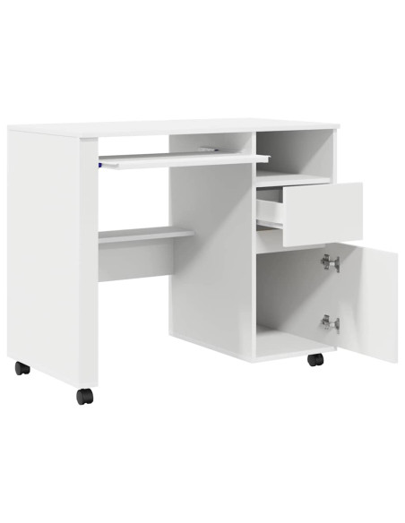 Scrivania con Ruote Bianco 91 x 50 x 77 cm Legno multistrato