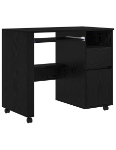 Scrivania con Ruote con cassetto Rovere Nero 91 x 50 x 77 cm 2