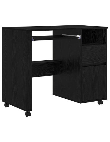 Scrivania con Ruote con cassetto Rovere Nero 91 x 50 x 77 cm