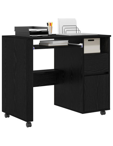 Scrivania con Ruote con cassetto Rovere Nero 91 x 50 x 77 cm