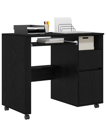 Scrivania con Ruote con cassetto Rovere Nero 91 x 50 x 77 cm