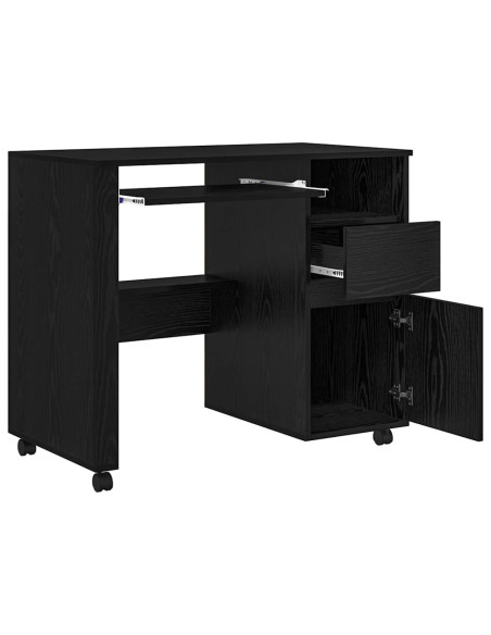 Scrivania con Ruote con cassetto Rovere Nero 91 x 50 x 77 cm