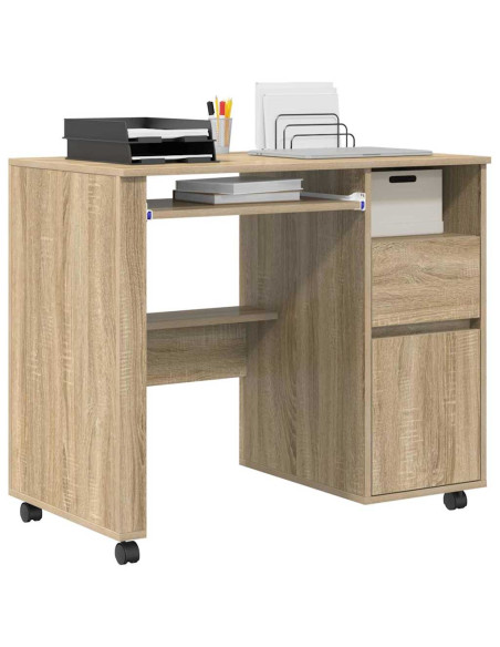 Scrivania con Ruote con cassetto Rovere Sonoma 91 x 50 x 77 cm