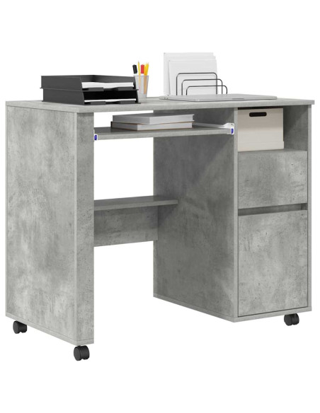 Scrivania con Ruote con cassetto Grigio cemento 91 x 50 x 77 cm