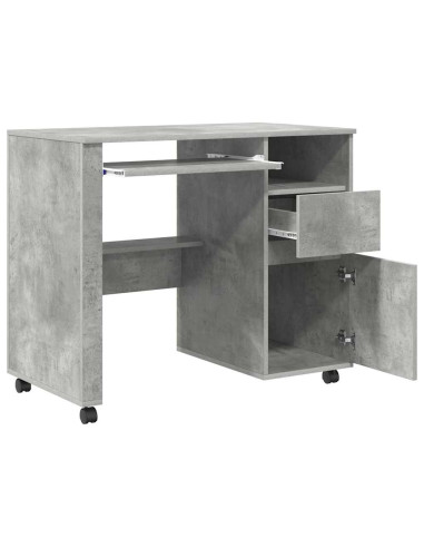 Scrivania con Ruote con cassetto Grigio cemento 91 x 50 x 77 cm
