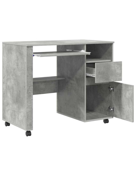 Scrivania con Ruote con cassetto Grigio cemento 91 x 50 x 77 cm