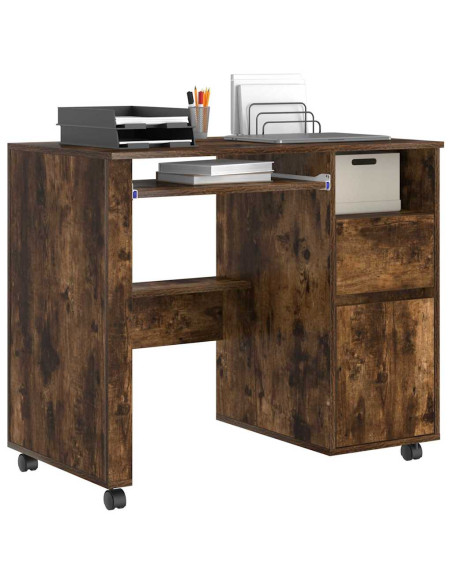 Scrivania con Ruote con cassetto Rovere fumé 91 x 50 x 77 cm