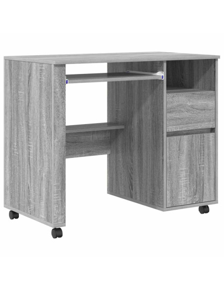 Scrivania con Ruote con cassetto Grigio Sonoma 91 x 50 x 77 cm