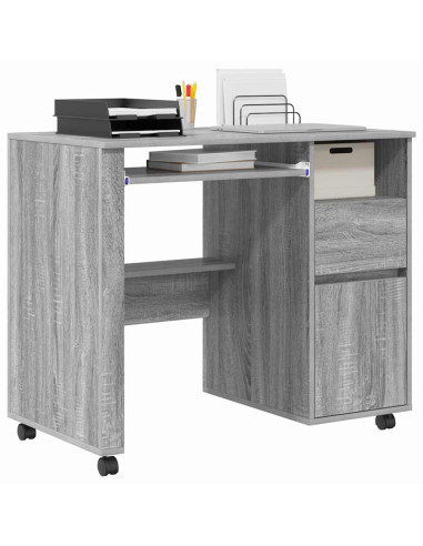 Scrivania con Ruote con cassetto Grigio Sonoma 91 x 50 x 77 cm