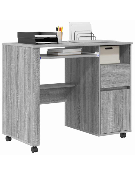 Scrivania con Ruote con cassetto Grigio Sonoma 91 x 50 x 77 cm