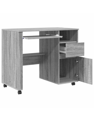 Scrivania con Ruote con cassetto Grigio Sonoma 91 x 50 x 77 cm