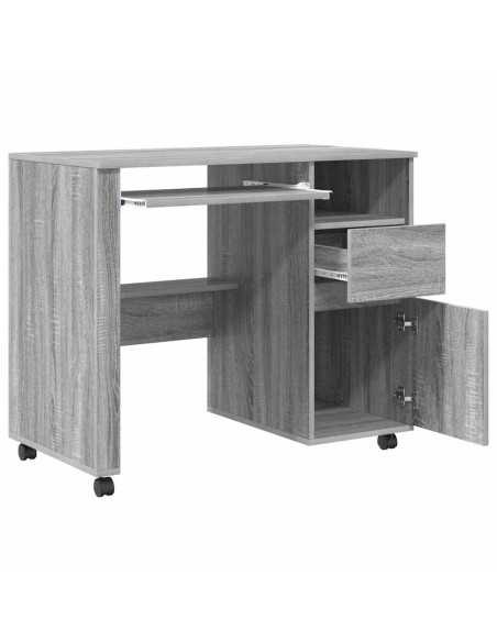 Scrivania con Ruote con cassetto Grigio Sonoma 91 x 50 x 77 cm