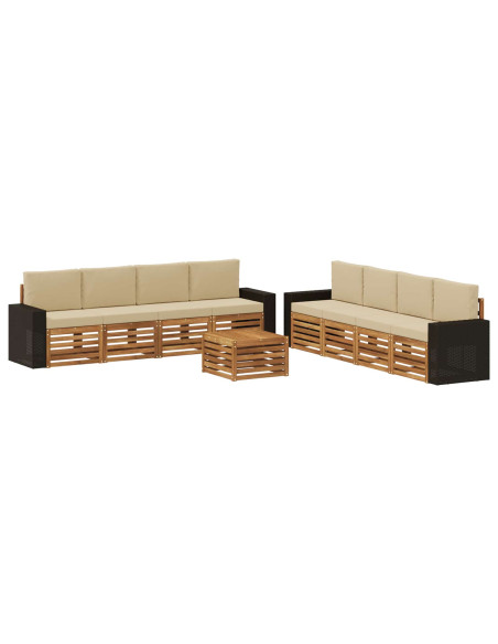 Set divani con cuscino 9 pcs Legno di Acacia Massello