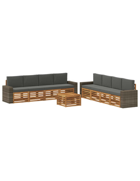 Set divani con cuscino 9 pcs Legno di Acacia Massello