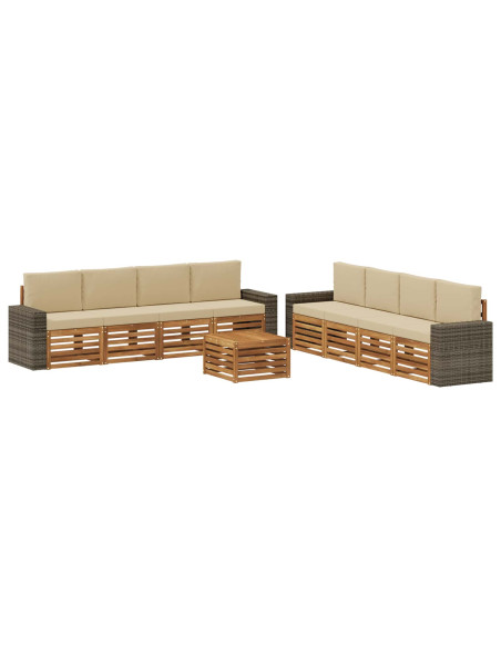 Set divani con cuscino 9 pcs Legno di Acacia Massello