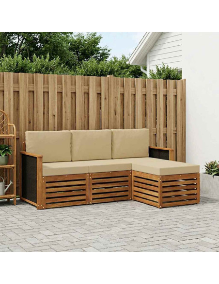 Set di divani da esterno con cuscino 4 pcs Naturale e Beige