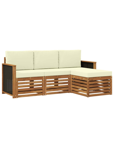 Set di divani da esterno con cuscino 4 pcs Naturale e Crema