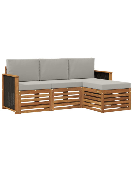 Set di divani da esterno 4 pcs Naturale e Grigio Chiaro