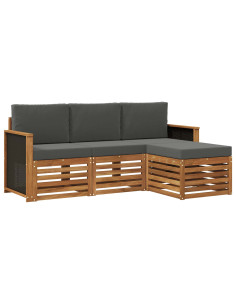 Set di divani da esterno con cuscino 4 pcs Naturale e Antracite 2