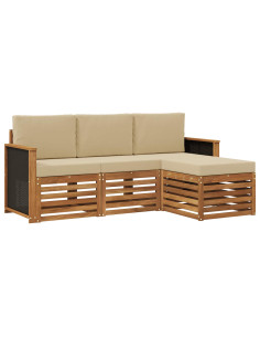 Set di divani da esterno con cuscino 4 pcs Naturale e Beige 2