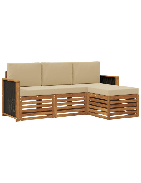 Set di divani da esterno con cuscino 4 pcs Naturale e Beige