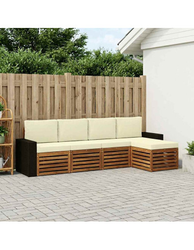 Set di divani da esterno con cuscino 5 pcs Naturale e Crema