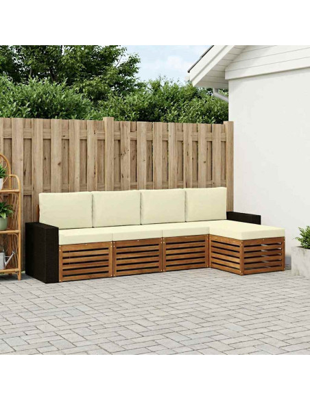 Set di divani da esterno con cuscino 5 pcs Naturale e Crema
