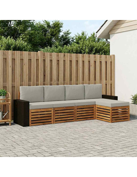 Set di divani da esterno 5 pcs Naturale e Grigio Chiaro