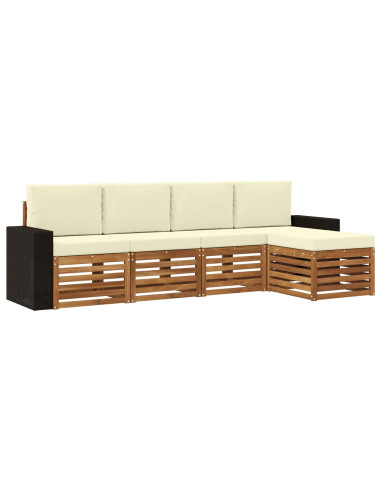 Set di divani da esterno con cuscino 5 pcs Naturale e Crema