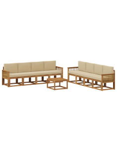 Set di divani da esterno 9 pcs Naturale e Beige Poliestere