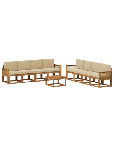 Set di divani da esterno 9 pcs Naturale e Beige Poliestere
