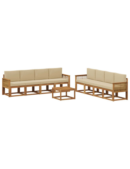 Set di divani da esterno 9 pcs Naturale e Beige Poliestere