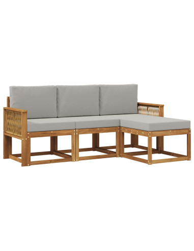 Set di divani da esterno 4 pcs Naturale e Grigio Chiaro