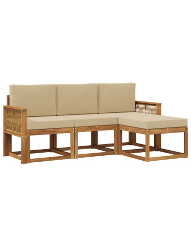 Set di divani da esterno 4 pcs Naturale e Beige Poliestere