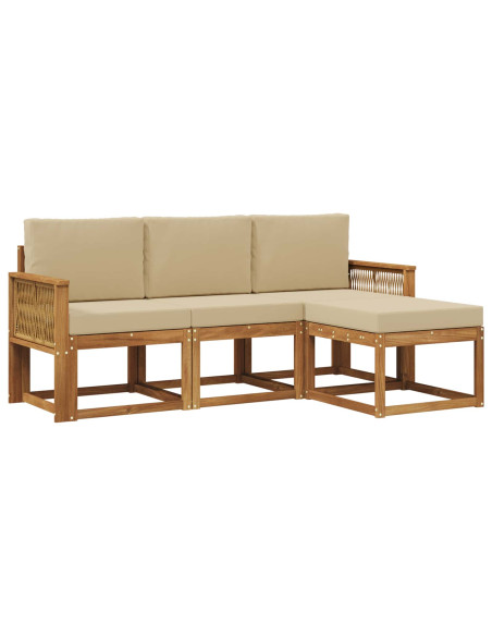 Set di divani da esterno 4 pcs Naturale e Beige Poliestere