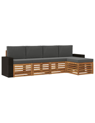 Set di divani da esterno con cuscino 5 pcs Naturale e Antracite