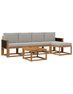 Set di divani da esterno 6 pcs Naturale e Grigio Chiaro