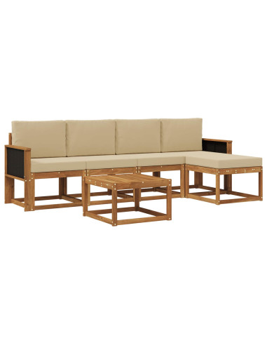 Set di divani da esterno 6 pcs Naturale e Beige Poliestere