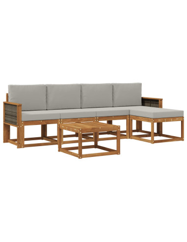 Set di divani da esterno 6 pcs Naturale e Grigio Chiaro