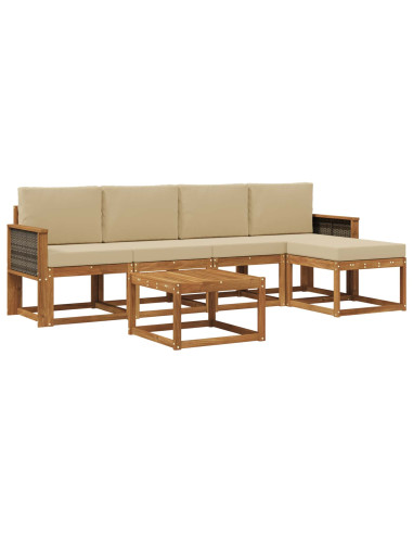 Set di divani da esterno 6 pcs Naturale e Beige Poliestere